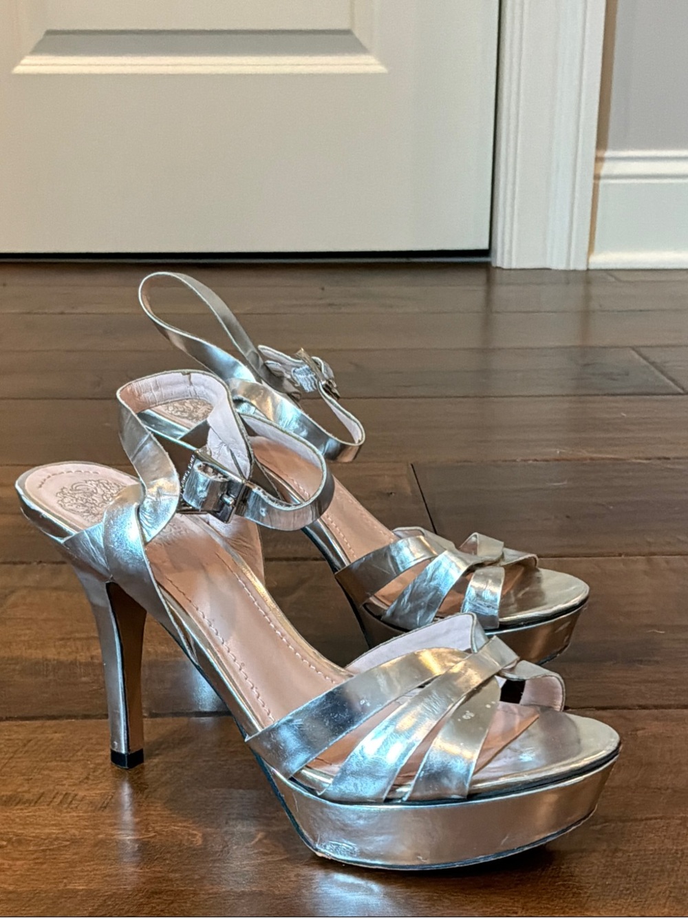 Vince Camuto Silver Metallic Strappy Platform Heels